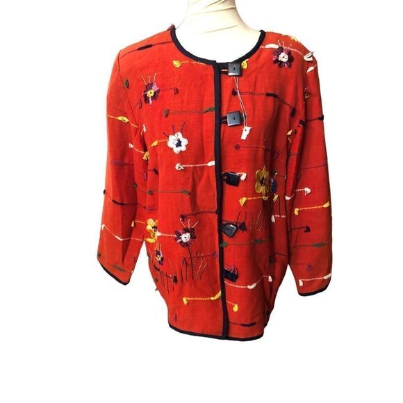 Allure cotton woven art to wear embroidered floral shacket size 14/16 L - Picture 2 of 11